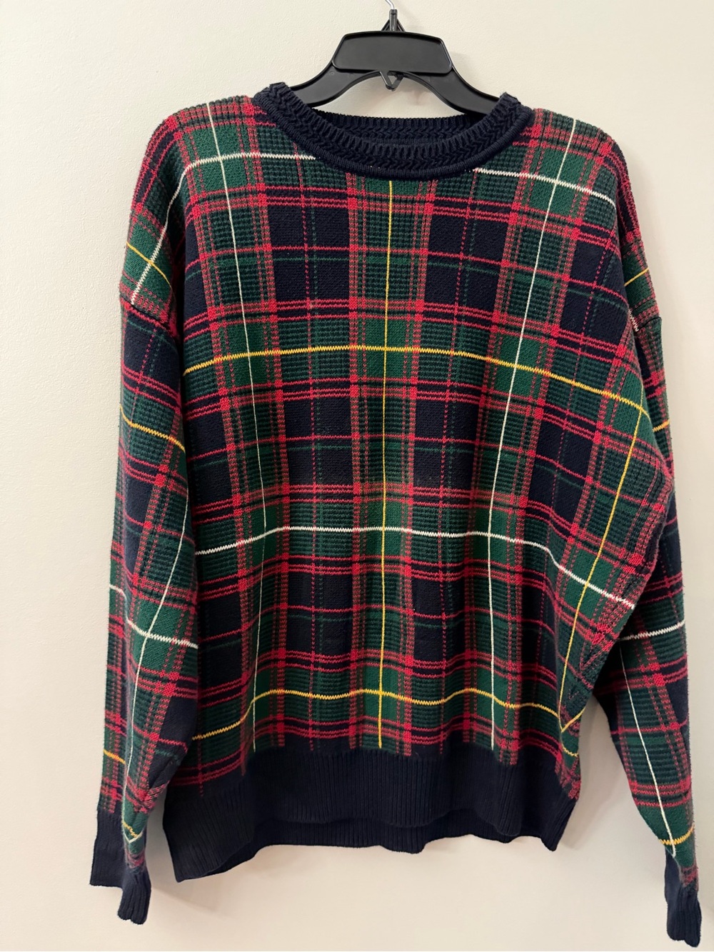 Woods & Gray Mens L Plaid Sweater Cotton Tartan Crewneck Holiday Christmas Vtg